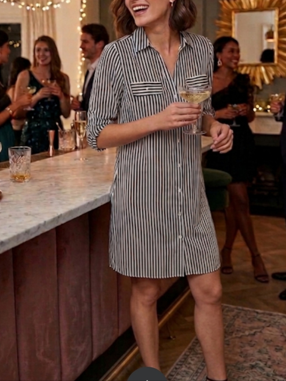 Mlle Gabrielle Black White Striped Shirt Dress Size M Button Down  Classic